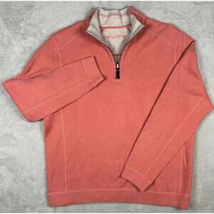 Tommy Bahama Mens Medium Coral Beige Reversible 1/4 Zip Pullover Sweater Quarter